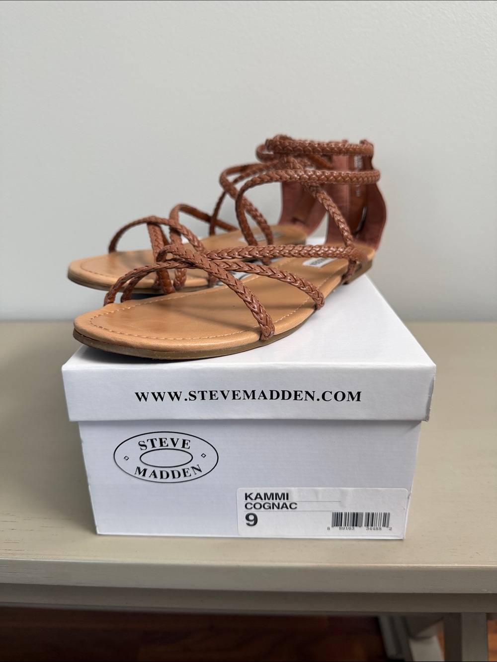 Steve Madden Kammi Braided Strappy Sandals in Cognac